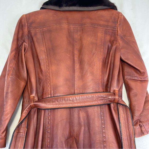 Real leather brown vintage jacket with detachable fur collar xxs - Picture 12 of 12